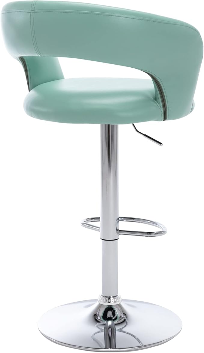 Brage Living Wide Bar Stool, Modern PU Leather Swivel Adjustable Barstool with Hollow Back and Arms, Upholstered Airlift Counter Height Bar Chair for Kitchen Dining (Mint Green)