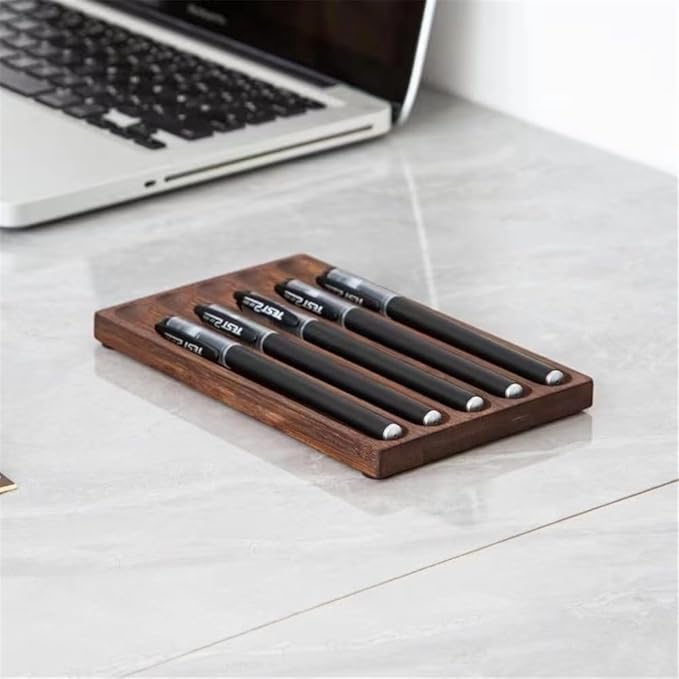 Pen holder Organizer of Office desks,Walnut Desk Pen Stand,Wave Pen Tray Accessory,Teacher Gifts,Suitable for School,Home,Desktop Art Accessories (Walnut, 5 Grid)