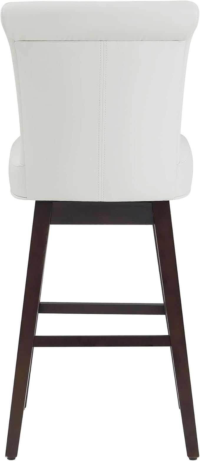 CHITA 30 Inch Counter Height Swivel Bar Stools Set of 2, FSC Certified Modern Upholstered Faux Leather Swivel Barstool Chairs with Back, White