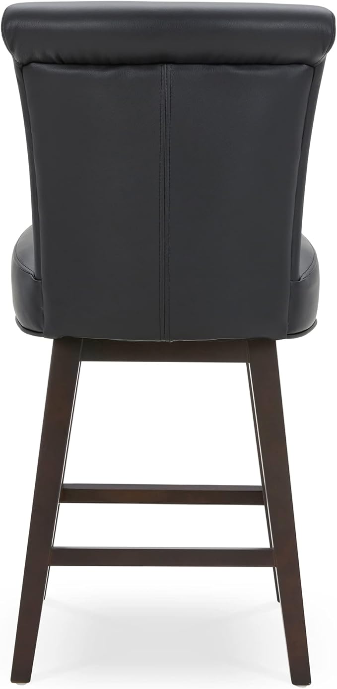 CHITA 26 Inch Counter Height Swivel Bar Stools Set of 3, FSC Certified Modern Upholstered Faux Leather Swivel Barstool Chair with Back, Black
