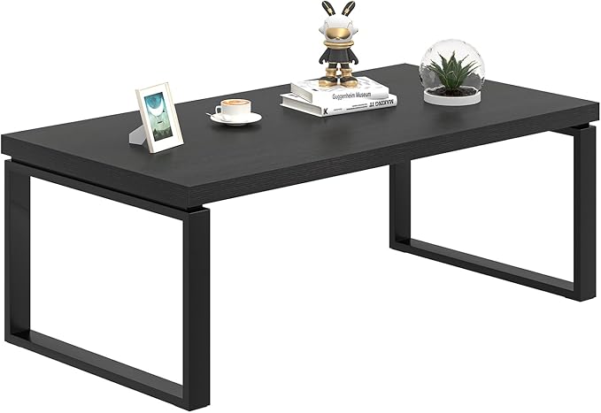 EXCEFUR Black Coffee Table, Modern Rustic Center Table for Living Room, Industrial Rectangle Cocktail Tea Table for Home Office, 47 Inch