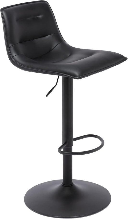 Brage Living Adjustable Bar Stool, Modern PU Leather Swivel Counter Height Barstool with Back, Armless Airlift Curved Bar Chair for Kitchen Dining Cafe, 1 pc (Black, Black Base)