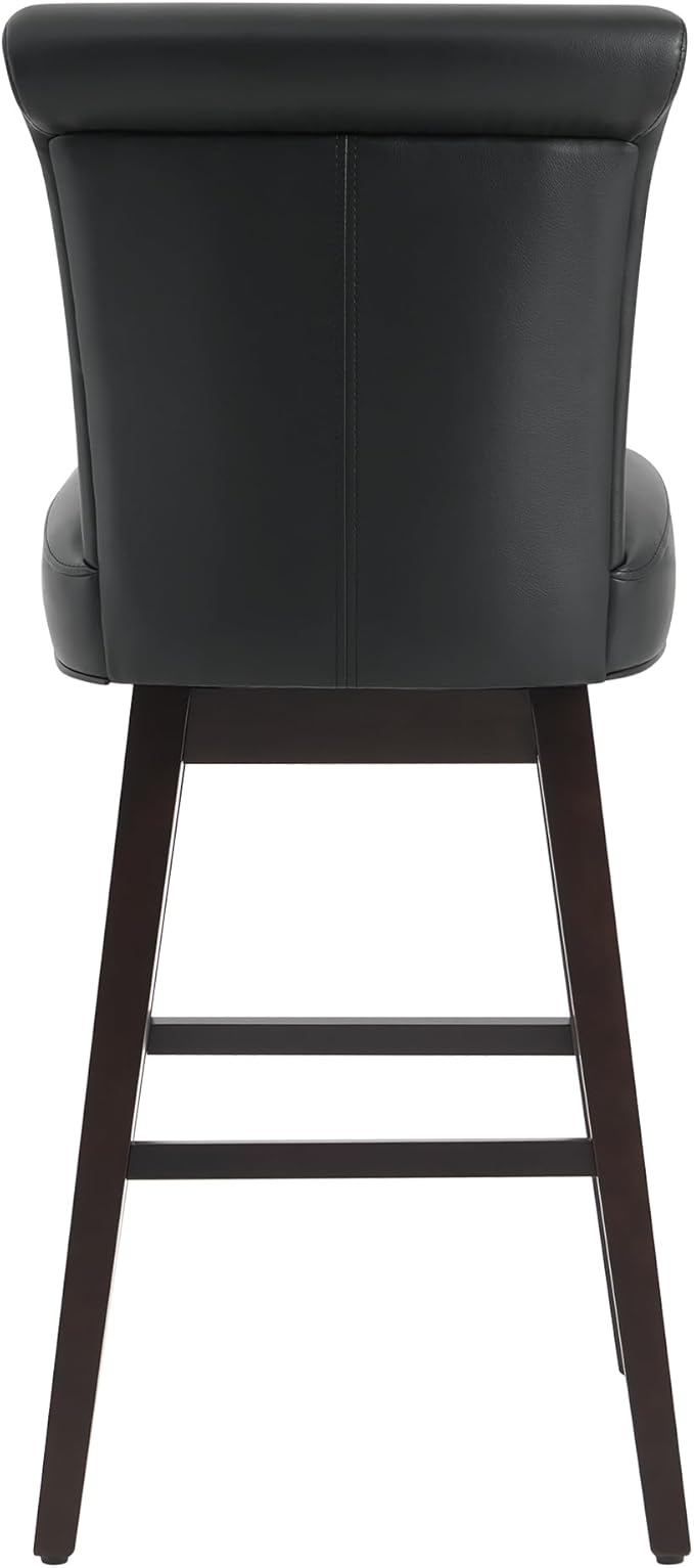 CHITA 30 Inch Counter Height Swivel Bar Stools Set of 2, FSC Certified Modern Upholstered Faux Leather Swivel Barstool Chairs with Back, Black