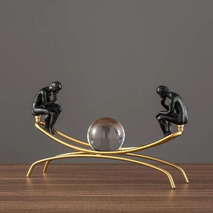 FUNSXBUG The Thinker Statue Thinking Man Statues with Crystal Ball Sculptures Collectible Figurine Home Decor Living Room Decoration Black