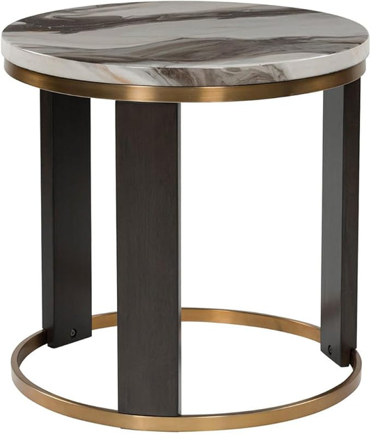Signature Design by Ashley Jazmore Contemporary Faux Marble End Table with Metal Frame, White & Black