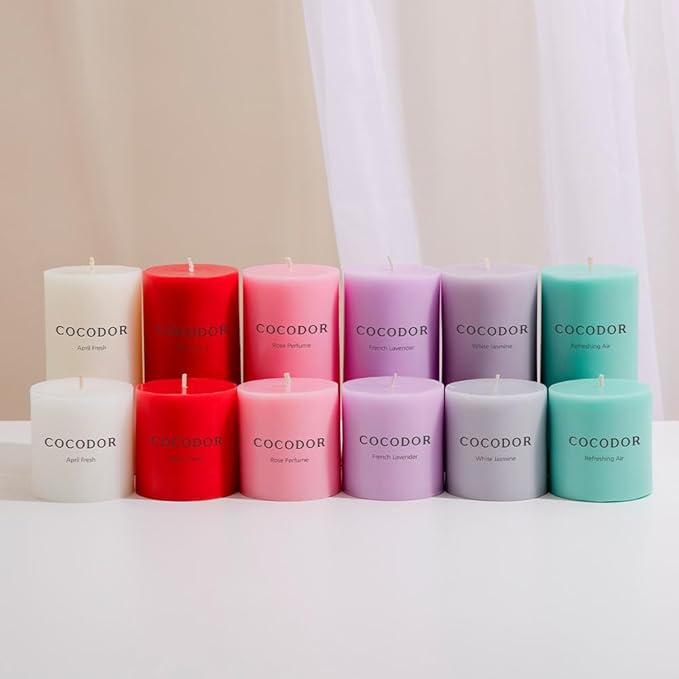 COCODOR Scented Pillar Candles, 3x6 Inch, Refreshing Air, Candle Set of 3, Long Buring 85 Hours, Candles for Weddings, Party, Dinner, Home Decor.