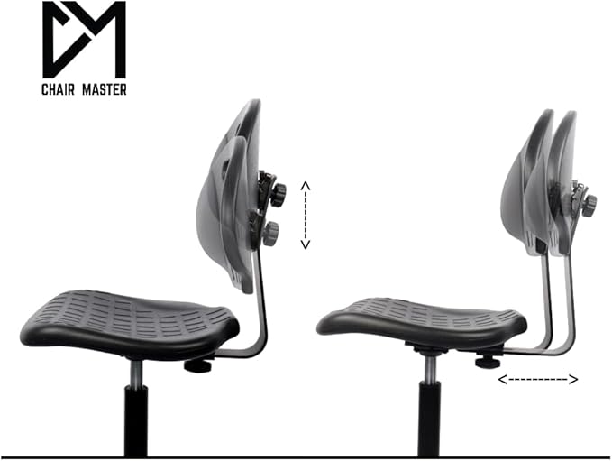 Chair Master Drafting Stool Blue- Easy to Clean! Quick Ship. Ergonomic Polyurethane Chair. Seat Height Adjustable (23"-33") Heavy Duty Adjustable Footring for Home, Automotive, Lab, Cleanroom (Blue)