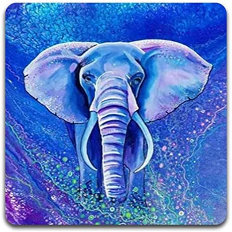 Watercolor Hand Drawn Elephant Square Coaster Set - Made of Recycled Rubber - Set of 4