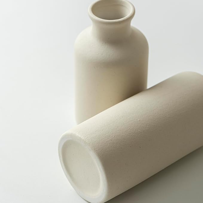 10 Inch Modern Ceramic Vase Set of 3, Beige Colors, Decorative Bottles for Home, Farmhouse Rustic Decor (Beige)