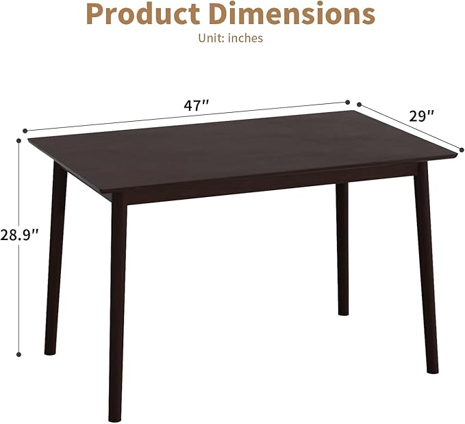 FDW 47 Inches Dining Table, Dining Room for 4 People, Small Rectangular Table for Kitchen, Quick Assembly, Small Spaces Modern Home Furniture Dinner Table, Espresso