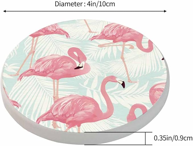 Flamingo Bird and Tropical Palm Anti Slip Coasters Elegant Tropical Pink Animal Romantic Cups Place Mats for Table Home Decor 4 Inches Living Room Kitchen Coffee Table,2 Pcs