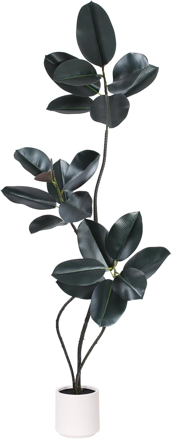Artificial Rubber Tree Plant -5FT Faux Plants Indoor with Planter,Tall Fake Trees Lifelike Branches & Foliage,Large Artificial Plants Indoor for Home Office Floor Patio