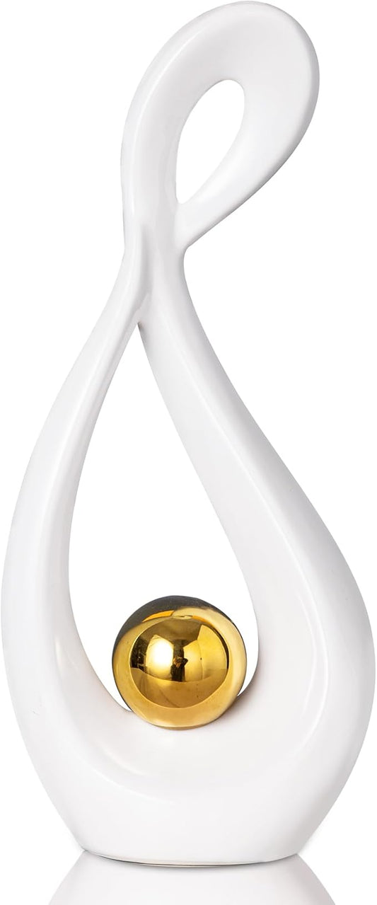 Modern Sculpture Home Decor, White Statue Decor for Living Room, Gold Ceramic Decor Accessories, Abstract Art Dining Room Table Centerpiece