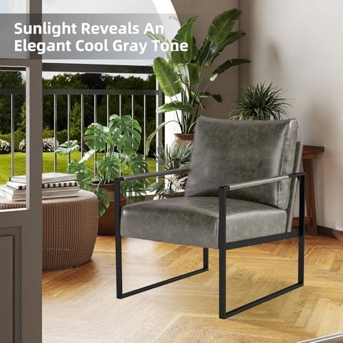 Phoenix Home PU Leather Accent Chair Set of 6, Leisure Metal Framed Armchair with Extra Soft Padded and Cushion, 105 Degree Slant Back, Modern Reading Arm Chair for Living Room/Office/Bedroom, Black