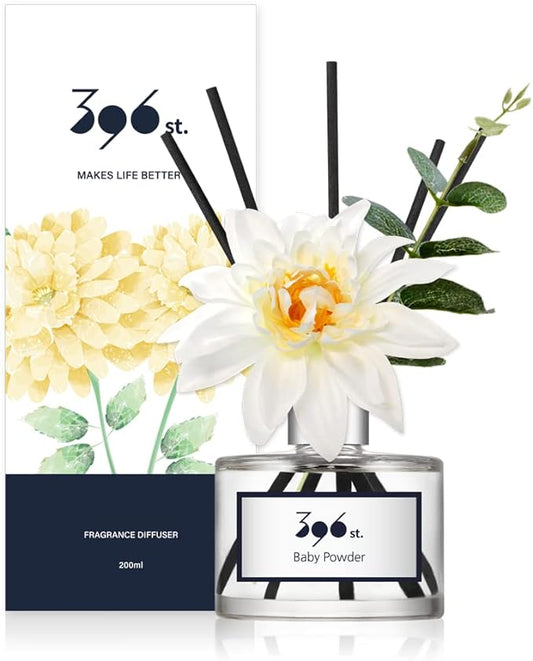 396 st. Dahlia Flower Reed Diffuser, Baby Powder, 200ml(6.7oz) / Reed Diffuser Sets, Home Fragrance, Scented Oils, Home & Bathroom Décor