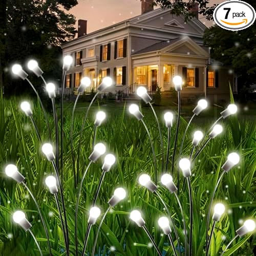 OZS 8 Pack Total 64 LED Solar Garden Lights Fairy Outdoor - Solar Firefly Lights Outdoor, Sway by Wind, Waterproof for Garden Patio Pathway Fairy Decoration (Cold White)