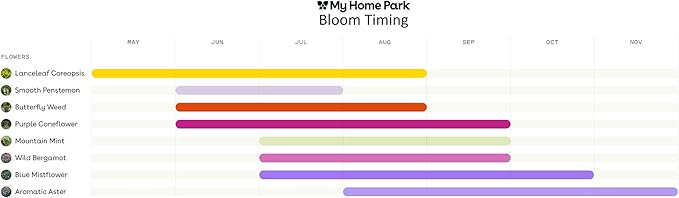 64 Outdoor Plants - Flowering Garden for Full Sun to Support Pollinators Including Perennial Native Plants Purple Coneflower, Butterfly Milkweed, Wild Bergamot and Smooth Blue Aster