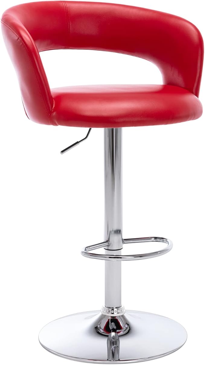 Brage Living Wide Bar Stool, Modern PU Leather Swivel Adjustable Barstool with Hollow Back and Arms, Upholstered Airlift Counter Height Bar Chair for Kitchen Dining (Red)