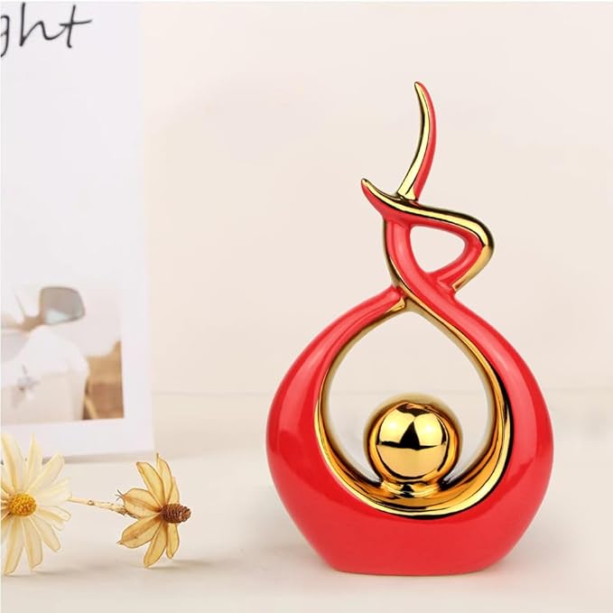 Norrclp Home Decor Modern Abstract Art Ceramic Statue Table Decorations for Dining Room Living Room Office Centerpiece (Red and Gold, Small)