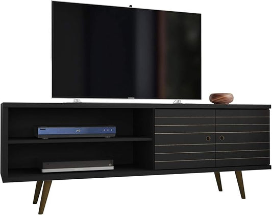 Manhattan Comfort Liberty Mid Century Modern TV Stand for Televisions up to 60 Inches, Bedroom and Living Room Entertainment Center with Storage, Shelves, and Cabinet, 63" Wide, Black