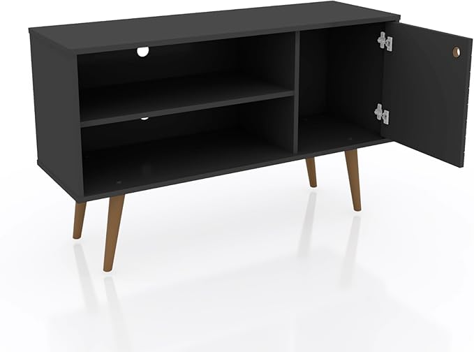 Manhattan Comfort Liberty Mid Century Modern TV Stand for Televisions up to 46 Inches, Bedroom and Living Room Entertainment Center with Storage, Shelves, and Cabinet, 43" Wide, Black