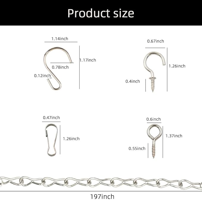 YINGFENG 197 Inch DIY Silver Hanging Basket Chains, Adjustable Length, Decorative Metal Chain with Hooks for Hanging Bird Feeders, Planters, Ornaments