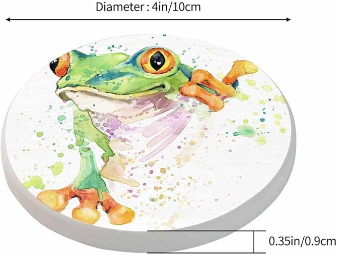 Cute Frog Coasters for Coffee Table Watercolor Funny Wild Animal Splash Stain Smile Pet Sketch Classic Housewarming Presents for Women Men Home Decor Office Kitchen Living Room 2 Pcs