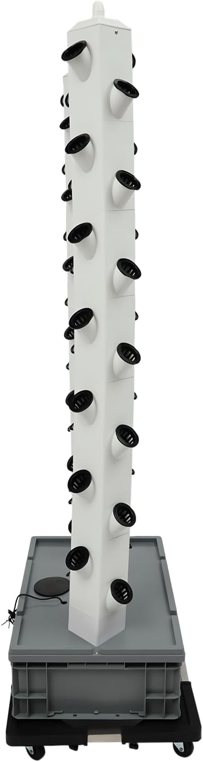 56-Hole Hydroponic Growing System Vertical Garden Tower with Automatic Watering Timer, 4 Wheels for Indoor Outdoor Use | Grow Lettuce, Strawberries, Tomatoes, Herbs
