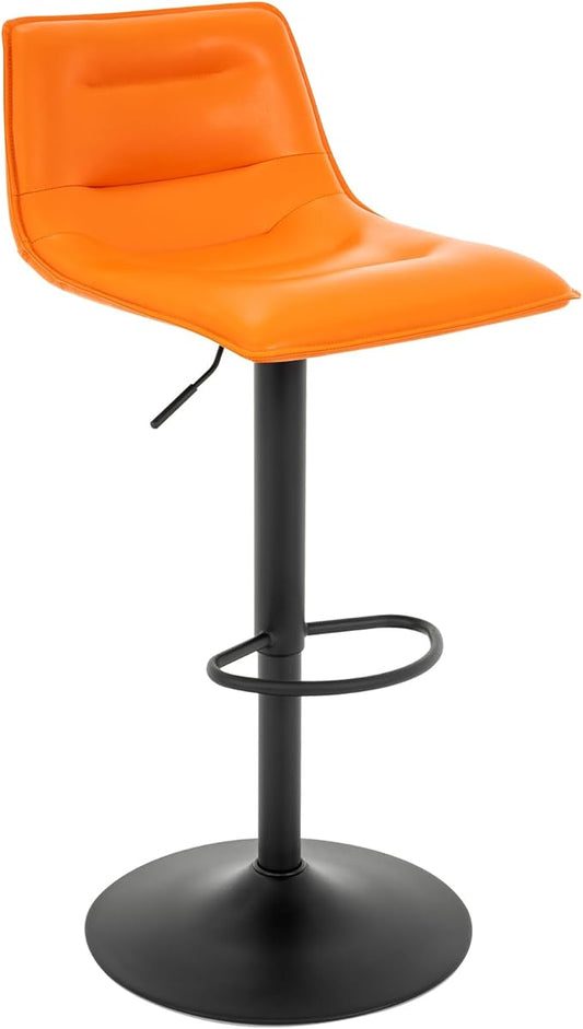Brage Living Adjustable Bar Stool, Modern PU Leather Swivel Counter Height Barstool with Back, Armless Airlift Curved Bar Chair for Kitchen Dining Cafe, 1 pc (Orange, Black Base)