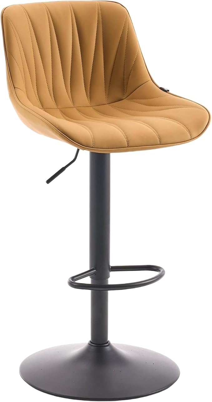 YOUNIKE Saffron Bar Stools Set of 2, Tan Swivel Barstools for Kitchen Island, Adjustable Leather Padded Bar Chairs with Back, Modern Counter Height Stools with 300LBS Support