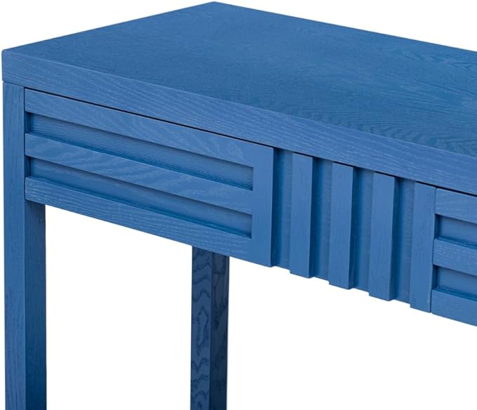 Mid Century Modern Console Table with Ash Veneer,Wood Fluted Entryway Table with Storage Drawers and Shelf for Entryway,Foyer,Living Room (Navy Blue)