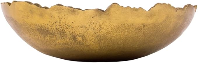 Red Co. 8.75” Gold Moon Decorative, Asymmetrical Torn, Hammered Metal Centerpiece Bowl with Sculpted Edges