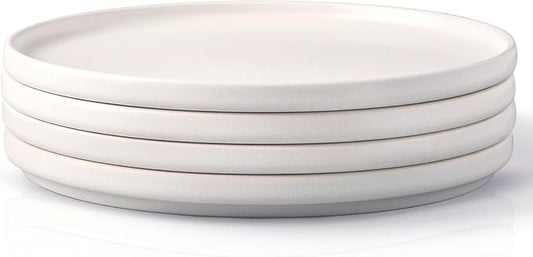 AmorArc Stoneware Dinner Plates Set of 4, 10.5 Inch Reactive Matte Glaze Ceramic Plates Set, Modern Dinnerware Dish set for Kitchen, Microwave, Dishwasher Safe, Scratch Resistant - Matte White