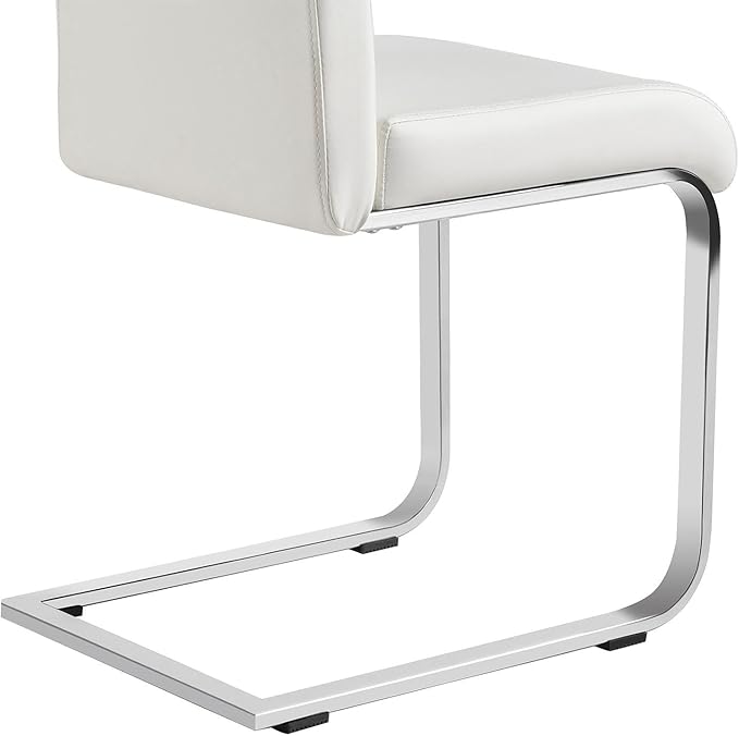 Yaheetech Dining Chairs Set of 4 Modern Faux Leather Upholstered Dining Room Chairs with High Back and Metal Chrome Legs for Kitchen/Living Room/Restaurant, White