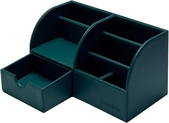 UnionBasic Desk Organizer - Multifunctional Leather Desktop Pen Holder Storage Box - Business Card/Pen/Pencil/Mobile Phone/Stationery Holder, Vintage Green