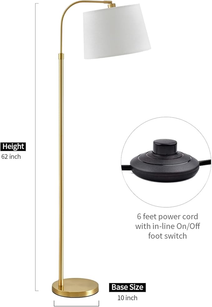 Oneach 62" Gold Floor Lamp for Living Rooms Tall Arc Standing Lamps for Bedrooms Industrial Corner Nursery Girls Kid Vintage Mid-Century Modern Reading Light Office Antique Brass Shade Lantern