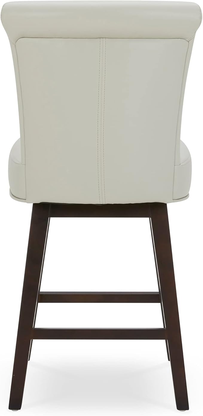 CHITA 26 Inch Counter Height Swivel Bar Stool, FSC Certified Modern Upholstered Faux Leather Swivel Barstool Chair with Back, Creamy Grey