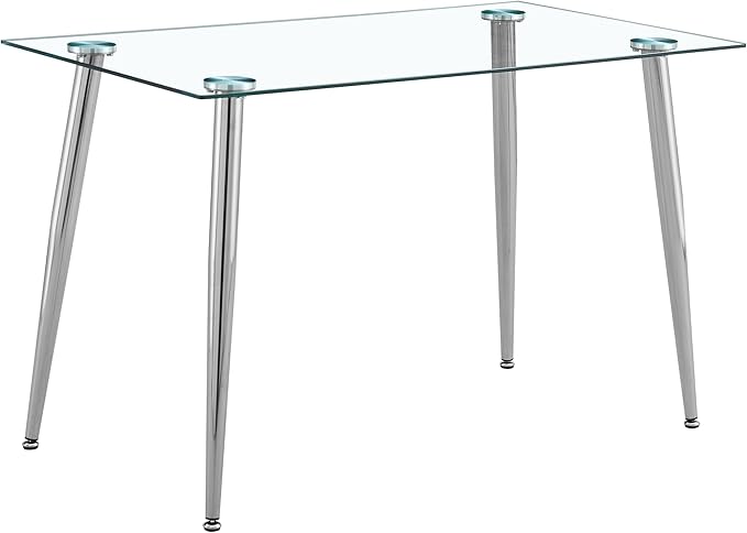 Dining Table for 6 Rectangular 47.2" Modern Glass Dining Table Kitchen & Dining Room Tables with Glass Tabletop and Metal Legs for Dining Room, Clear
