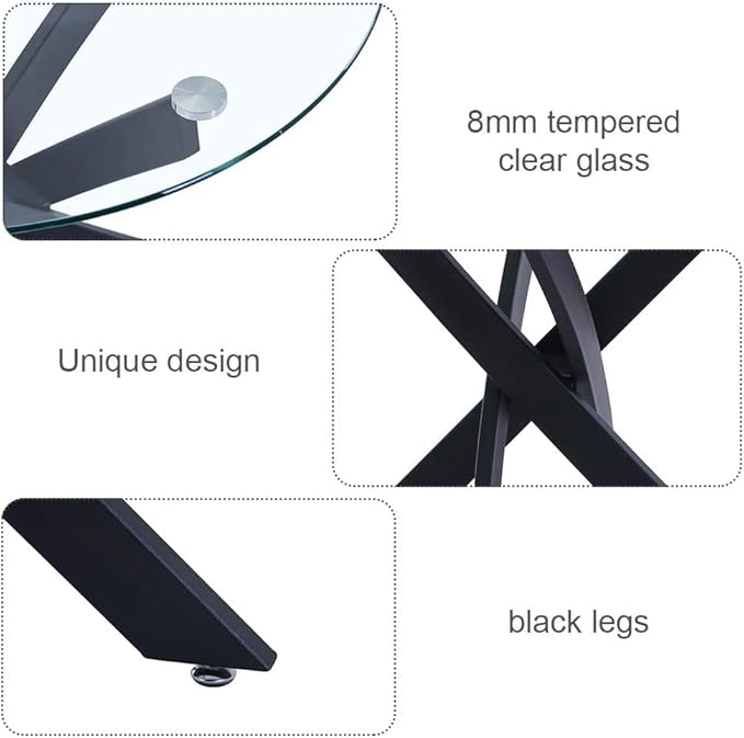Round Tempered Glass Dining Table for 2-4 with Metal Legs, 35.5 in Modern Small Kitchen Table for Kitchen Dining Room (Black)