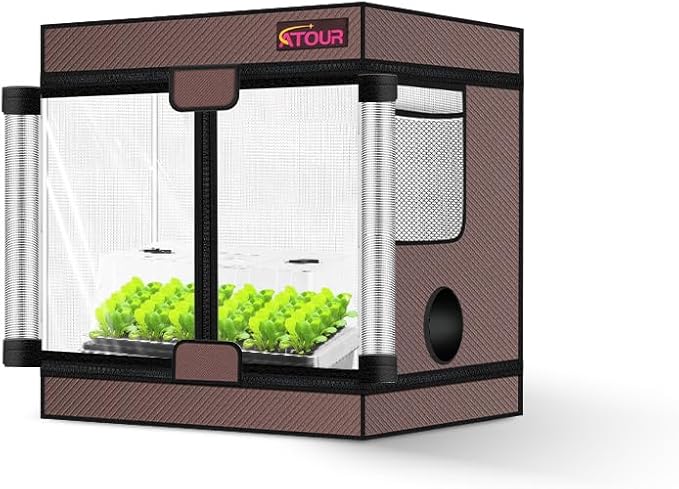 ATOUR Small Grow Tent, 24"x16"x24'' High Reflective Mylar 1680D Hydroponic Grow Tents, Waterproof Grow Tent with Double Cleart Observation Door and Floor Tray, for Indoor Plant Growing