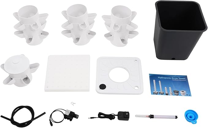 7-Tier Hydroponic Growing Tower, 35-Plant Indoor Gardening System w/Automatic Water Circulation, Vertical Aeroponic Tower Garden for Herbs, Vegetables, Fruits (Grey, 35-Plants)