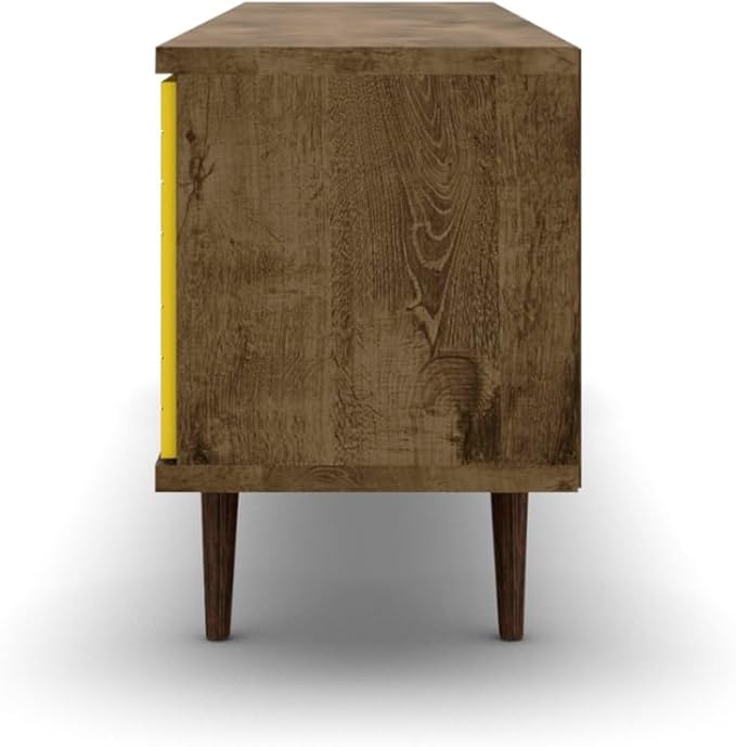 Manhattan Comfort Liberty Mid Century Modern TV Stand for Televisions up to 60 Inches, Bedroom and Living Room Entertainment Center with Storage, Shelves, and Cabinet, 63" Wide, Rustic Brown/Yellow