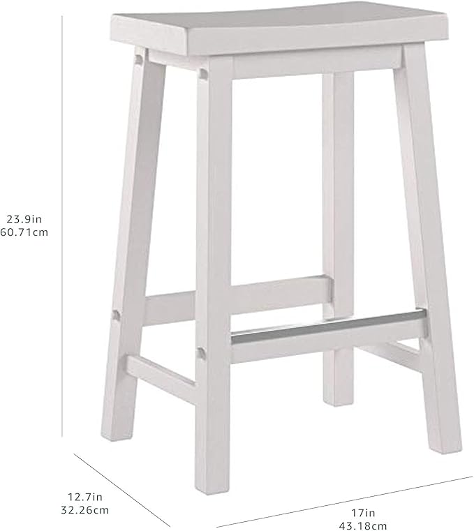 Amazon Basics Solid Wood Saddle-Seat Kitchen Counter Barstool with Footrest, Easy Assembly - 24-Inch Height - White - Set of 2