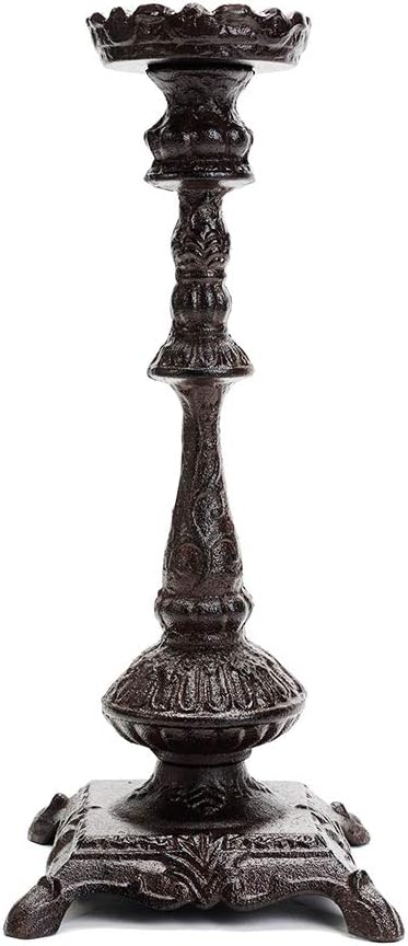 Sungmor Heavy Duty Cast Iron Candlestick Holders - Handcrafted Vintage Candelabra - 37CM/15Inch Tall 1-Head Candle Holder - Decorative Pillar Candle Stand for Christmas Birthday Wedding Home Party
