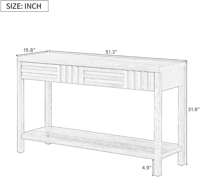 Mid Century Modern Console Table with Ash Veneer,Wood Fluted Entryway Table with Storage Drawers and Shelf for Entryway,Foyer,Living Room (Navy Blue)