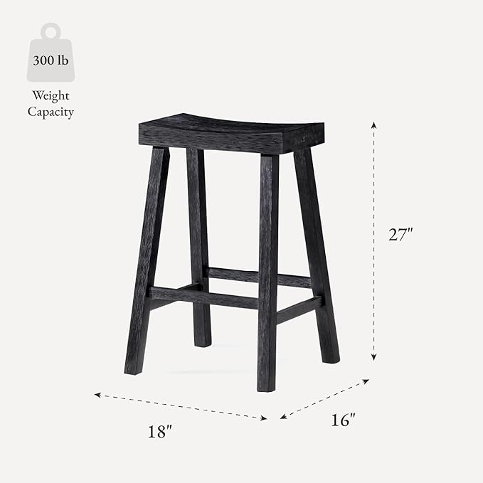 Maven Lane Kitchen Bar Stool, Modern Farmhouse Wood Counter Barstool, Kitchen Island Counterstool, Counter Height Bar Stools For Kitchen, Wide Seat Backless Bar Stools, Vincent 26 Inch, Antiqued Black