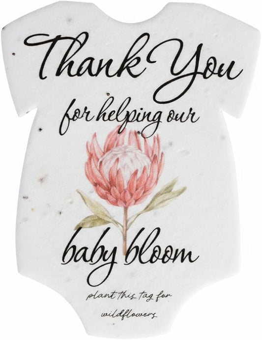 Plantable Onesie Seed Paper – 15 Protea Baby Shower Favors for Guests with Wildflower Seeds, Baby Shower Gifts for Guest