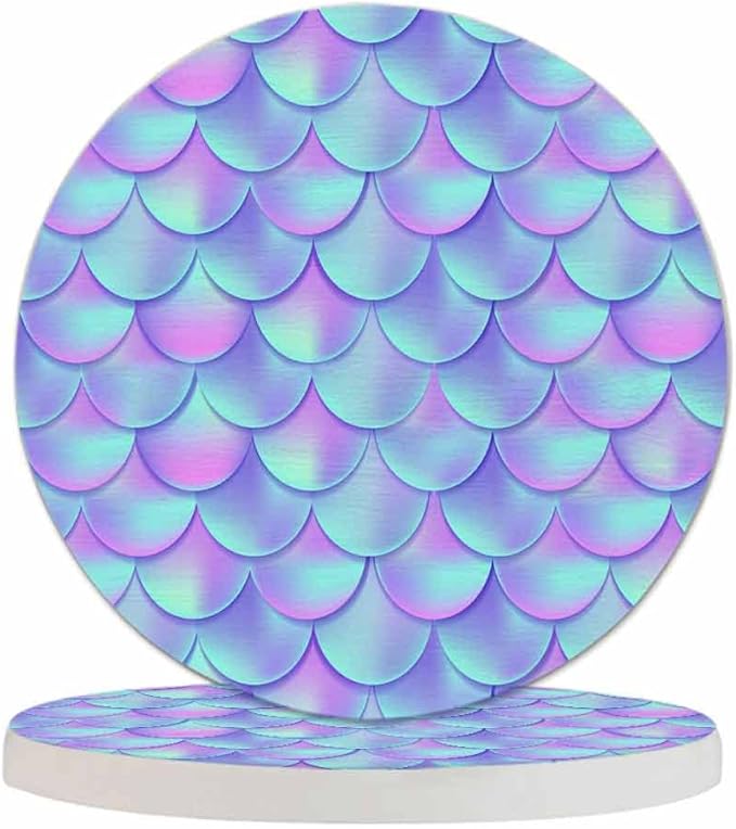 Mermaid Tail Coaster for Drinks Individual Mesh Gradient Mermaid Fish Skin Presents for Housewarming Birthday and Family 100% Diatomite 4''X 4'',2 Pack