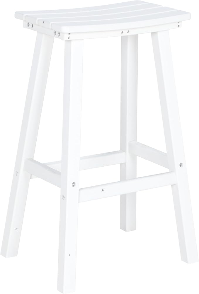 nalone 29 Inch Outdoor Bar Stool, HDPE Bar Chairs with Footrest, Weather Resistant Waterproof Bar Stools Outside Bar Height Stools for Bar, Kitchen Counter, Yard, Balcony(White, 29'' Barstools)