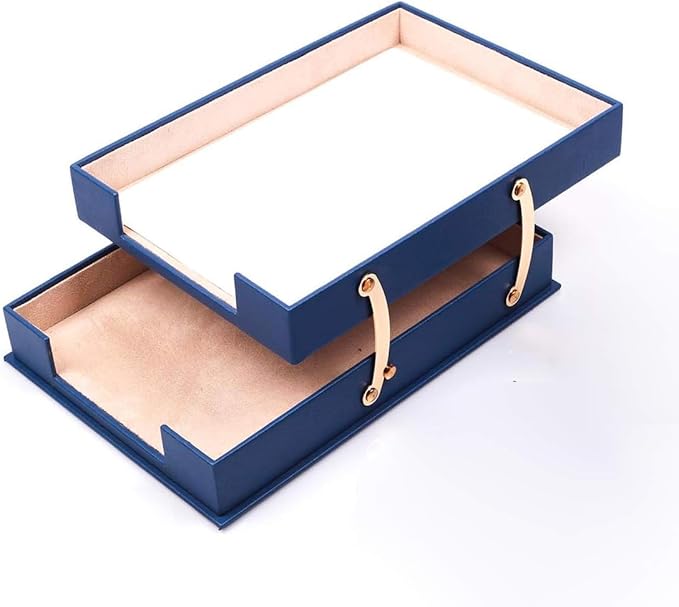 MOOGCO Bonded Set Luxury Leather Desk Pad & Desk Organization Essentials Desk Organizer Leather Desk Organizer (Blue)